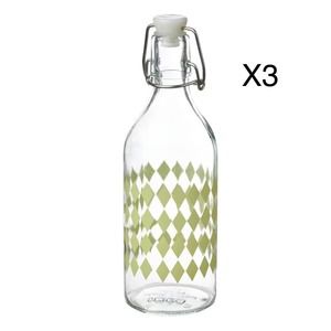 3x IKEA KORKEN Bottles With Stopper, Glass/Light Yellow, 17 oz‎ (005.429.98) NEW